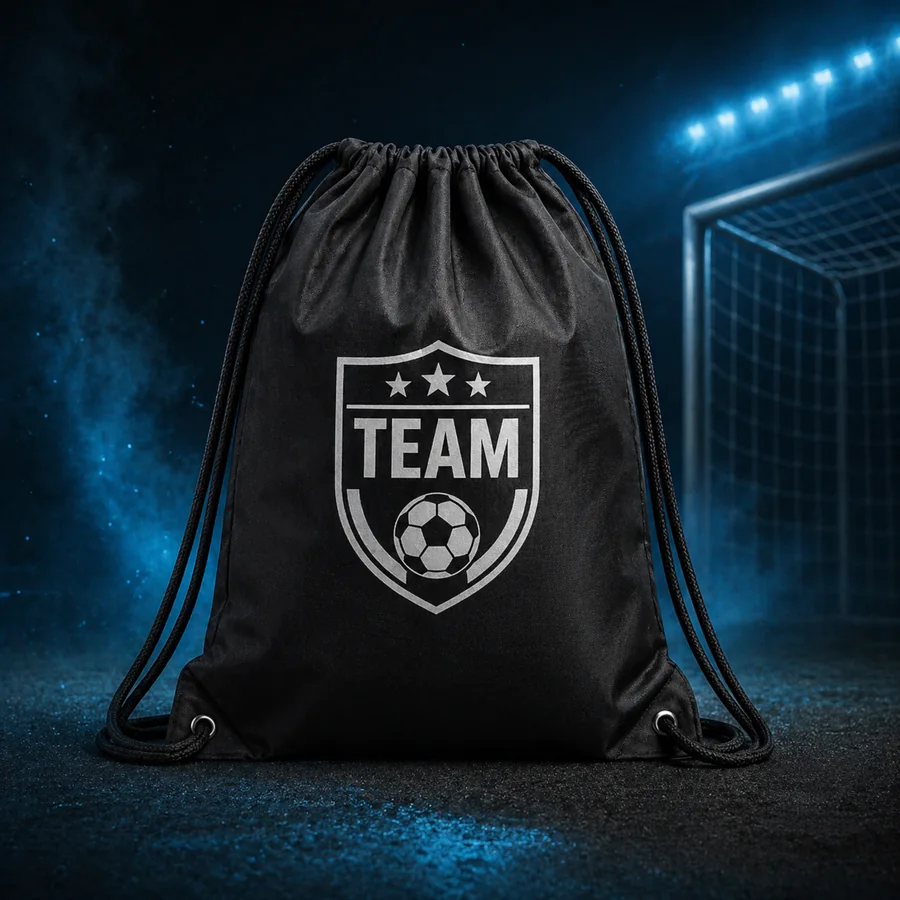 Schwarzer Turnbeutel mit Teamlogo