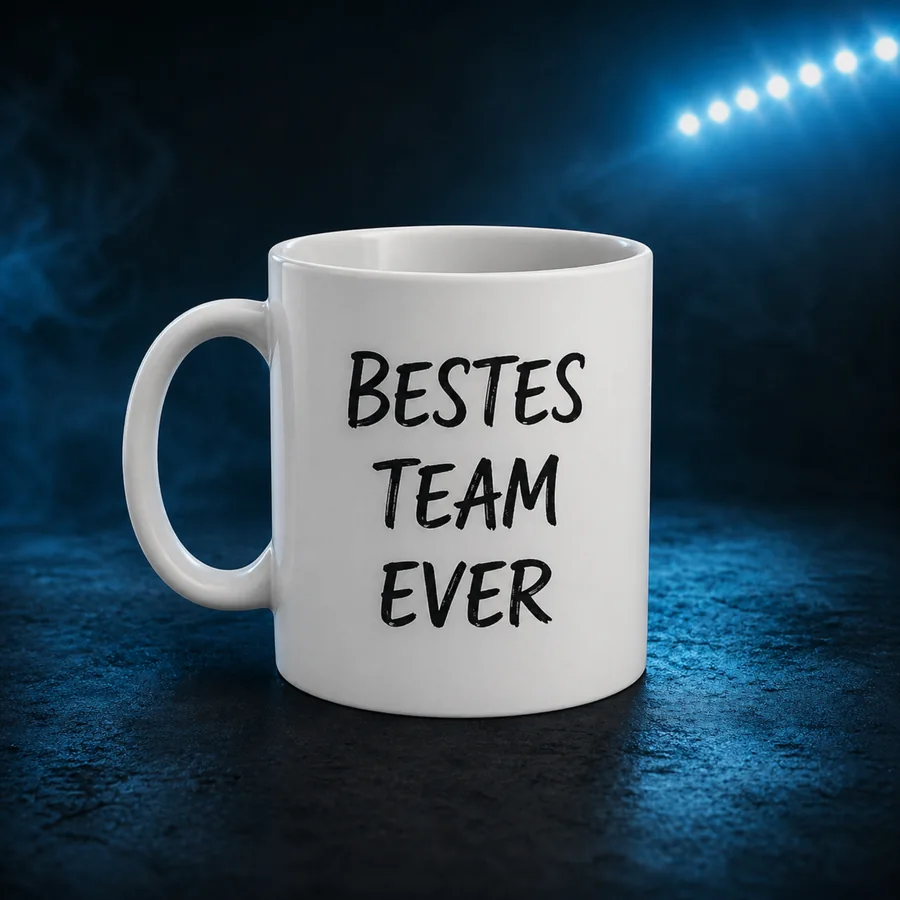 Tasse mit Team-Spruch